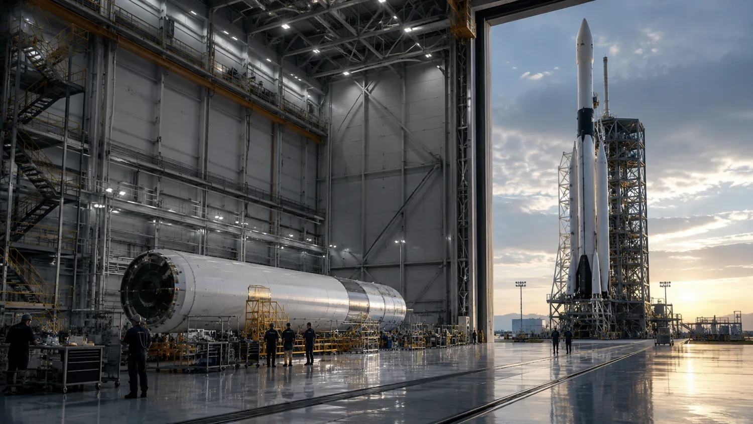 Rocket manufacturing and launch infrastructure illustrating technology readiness levels